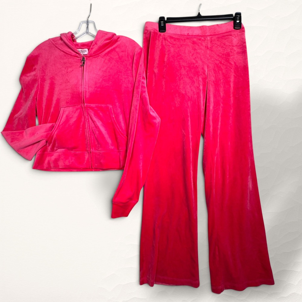 Juicy Couture Hot Pink Velour Track Pants & Zip Hoodie Set